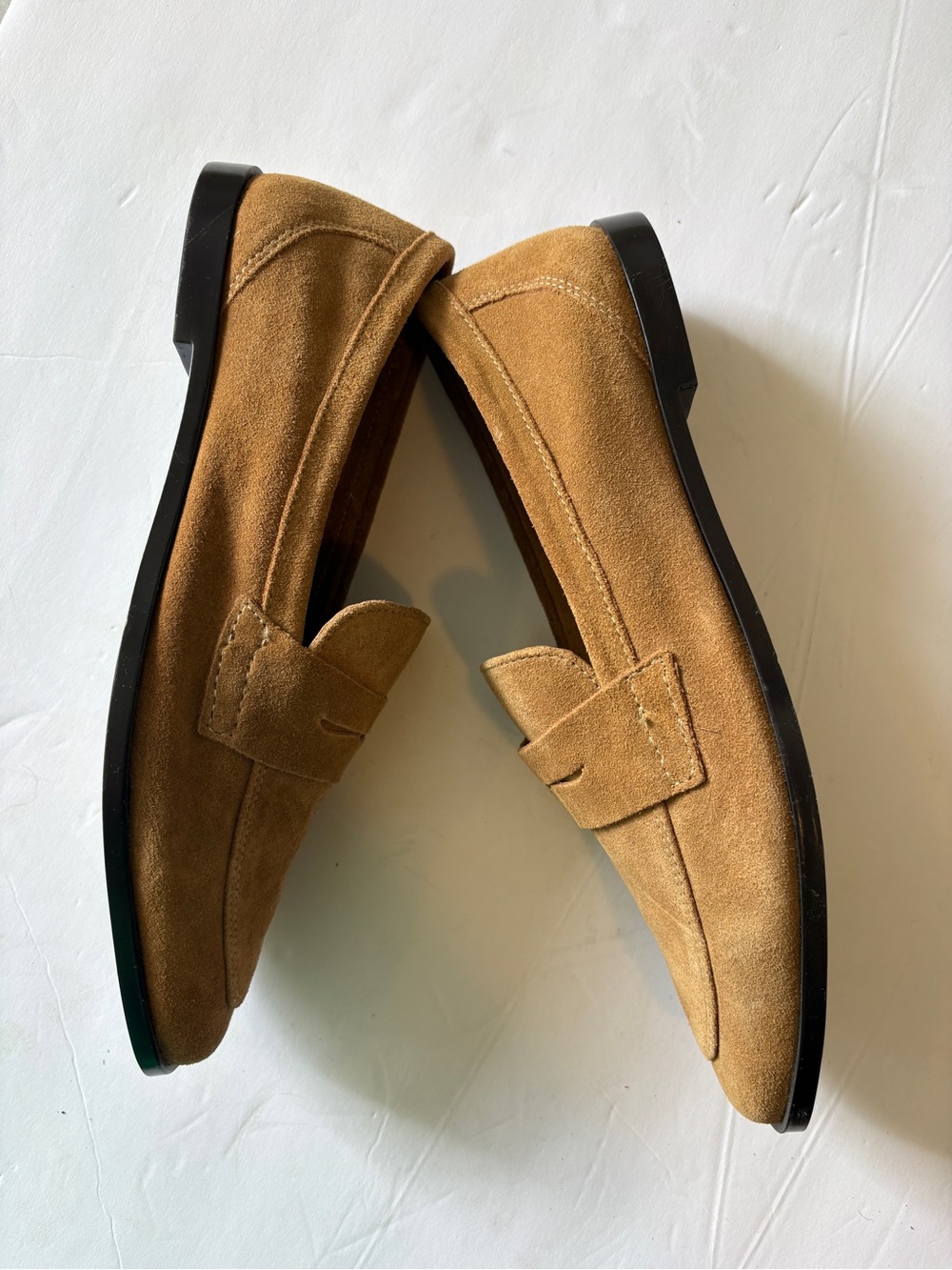 Zara Tan Brown Soft Suede Penny Loafers Size 40/ 9 Round toe Fall Autumn Earthy - Picture 5 of 8